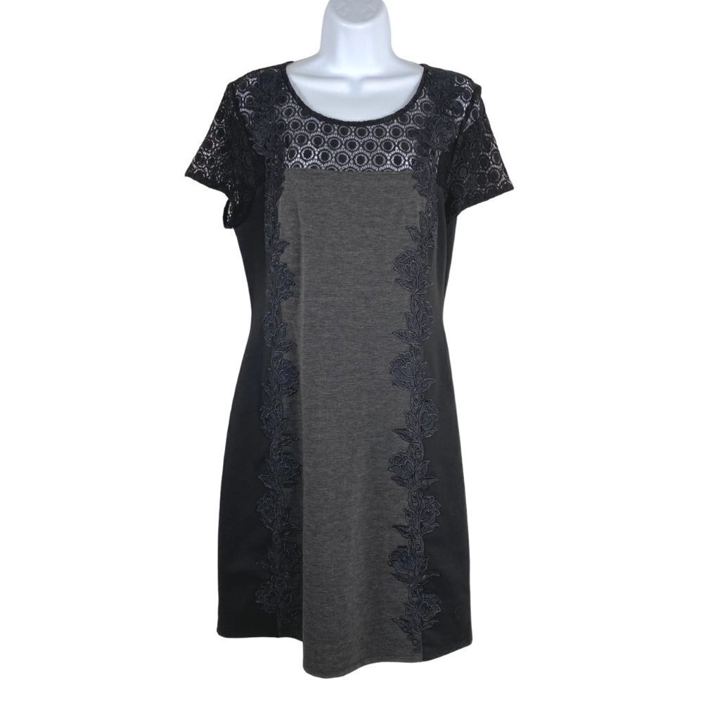 41 Hawthorn Dress Lace Gray‎ Black Short Sleeve Back Zip NWT Women's Large